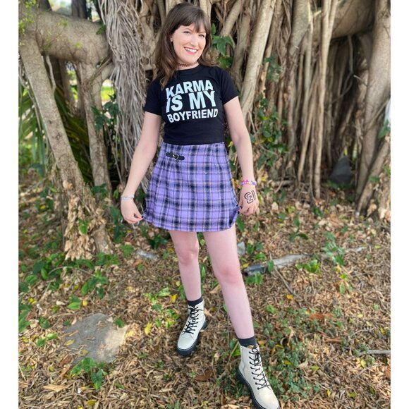 Daisy Street Purple Black Plaid Skirt Size Medium - Picture 4 of 6